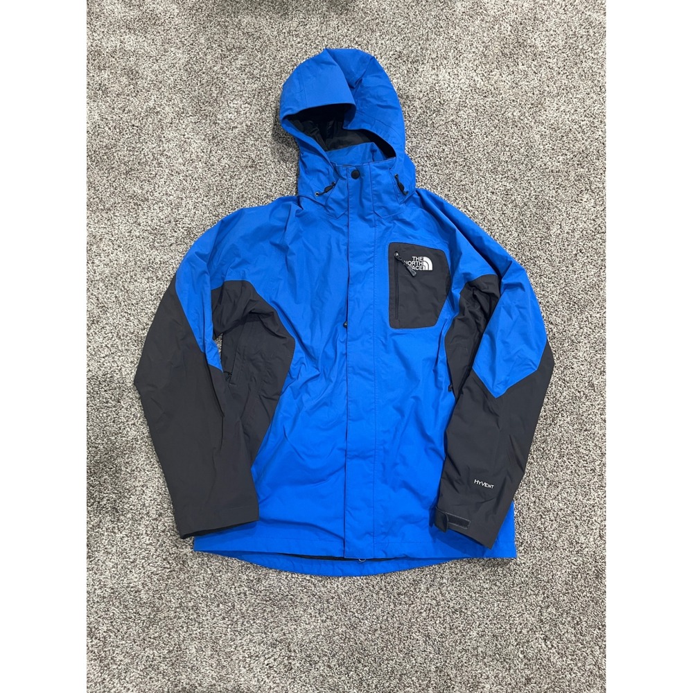 The North Face HyVent Rain Jacket Mens Small Blue Gray Waterproof Hooded AFXD
